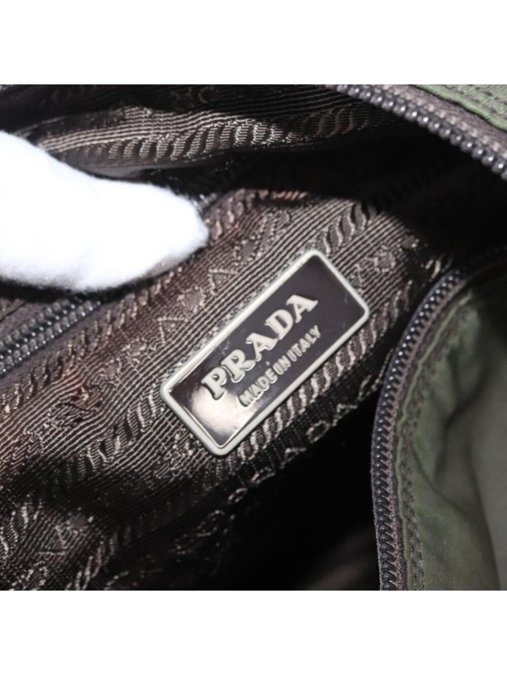 Authentic PRADA Shoulder Bag Nylon Khaki Silver - Picture 8 of 16